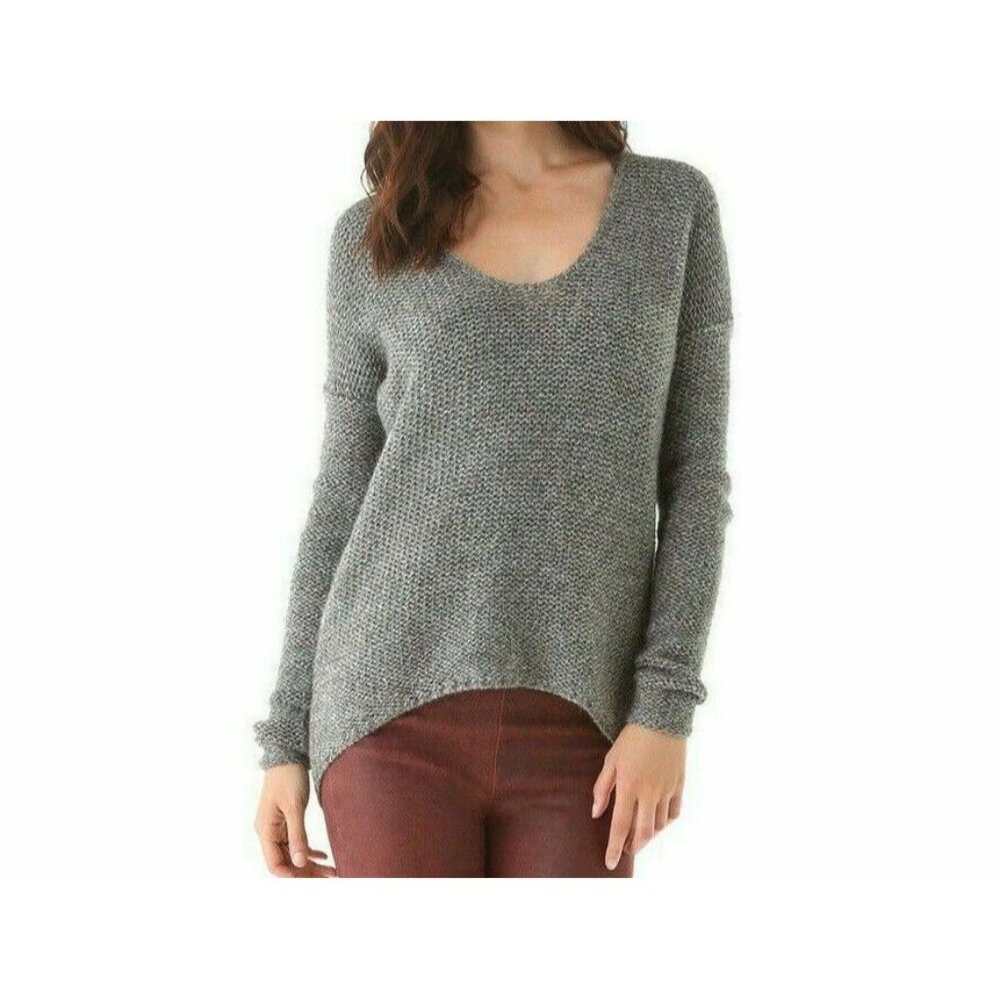 Joan Vass New York Womens V Neck Sweater Knitted Long Sleeve Gray Size Large